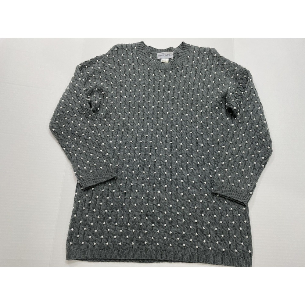 Bloomingdale's 100% Merino Wool 3/4 Sleeve Pearl Grey Sweater peril sweater